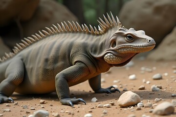 Fototapeta premium Komodo Dragon Strolling Across Rocky Terrain in the Wild