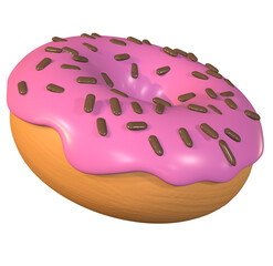 donut with pink toping on white background