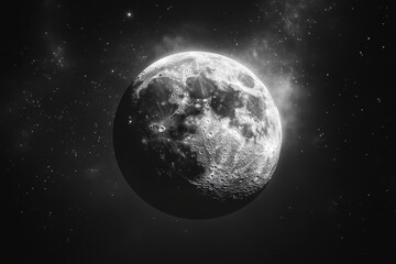 Stunning Black and White Moon with Starry Background in Space