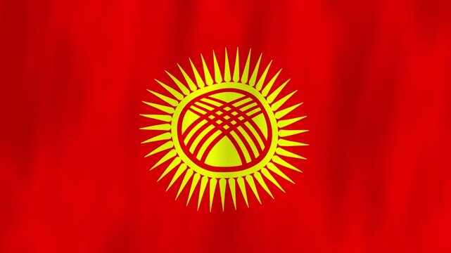 Kyrgyzstan flag country animation 3D symbol design waving in wind movement national patriotism world culture emblem banner republic Central Asia red yellow star