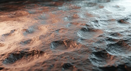 A rocky, sandy surface with a few small waves