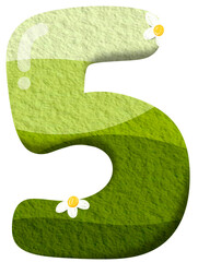 Green gradient of number 5 with flower clip art, number hand drawn