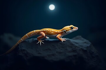 Fototapeta premium A Leopard Gecko Hunting Under the Glow of the Moon