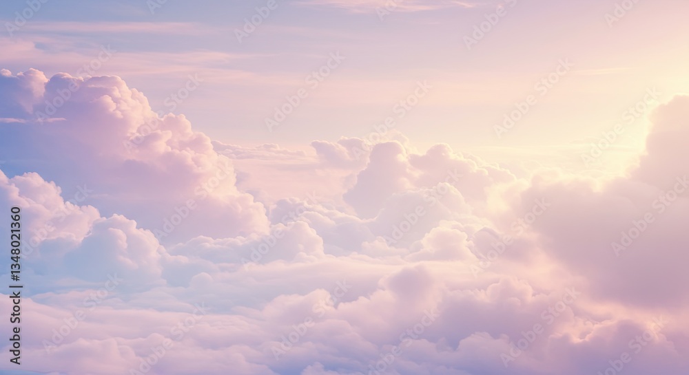 Poster the sky is filled with fluffy white clouds, creating a serene