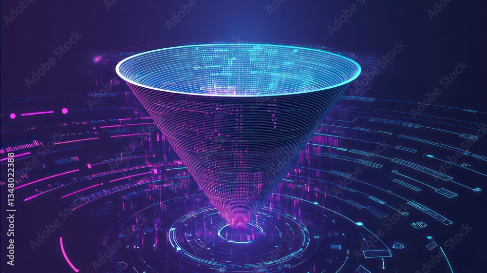 Poster futuristic data funnel in ai concept with vector graphics
