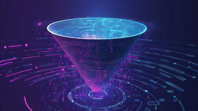 Futuristic Data Funnel in AI Concept with Vector Graphics