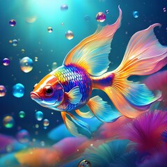 Fototapeta premium Goldfisch in Seifenblasen