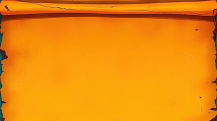 A vibrant orange parchment scroll with rough edges is placed against a weathered background creating a warm and inviting atmosphere perfect for announcements