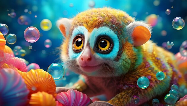 Loris in Seifenblasen