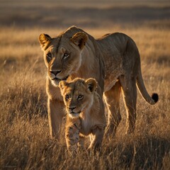 Naklejka premium lion cub in the savannah