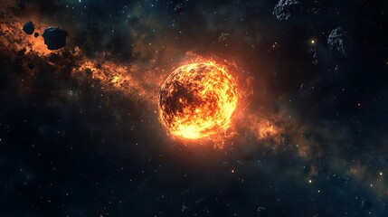 Obraz premium Fiery Celestial Body in a Nebula: A Cosmic Inferno