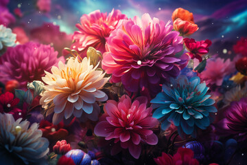 A kaleidoscope of vivid hues dances across sky, as a mountain stands tall, and enchanting fusion of nature grandeur and ephemeral beauty of a rainbow captivates senses