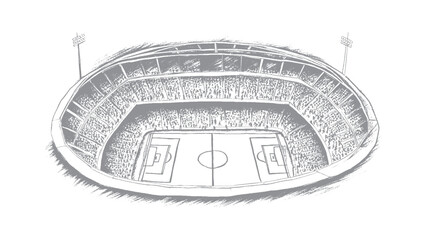 An illustration of a soccer stadium top-down view with a crowd and a field hand sketch © MH Soykot