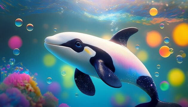 Orca in Seifenblasen