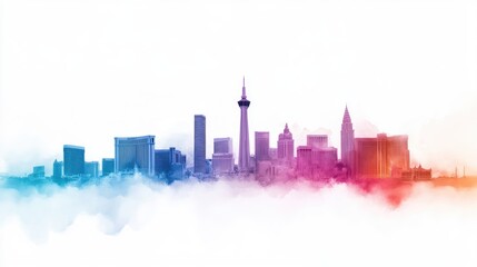 Fototapeta premium Colorful city skyline view from afar, hazy, artistic