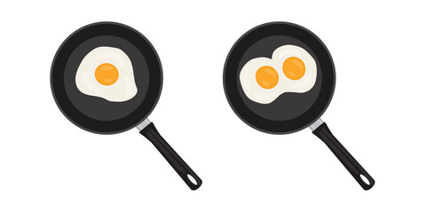  Fried eggs on frying pan cooking in the kitchen