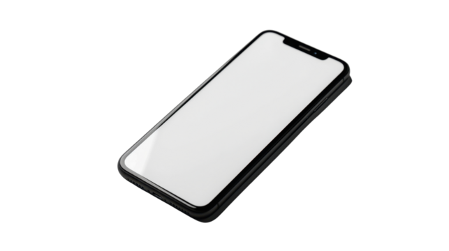 Modern smartphone with blank white screen showing on transparent background - Powered by Adobe