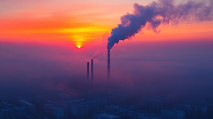 Obraz premium Smog Sunset: Industrial Pollution at Sunrise