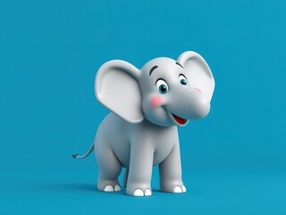 Funny Elephant 3d cartoon on a vibrant  blue background