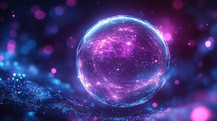 Neon Globe: Glowing Orb of Connected Energy in a Cosmic Scene