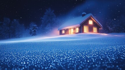 Fototapeta premium Winter Wonderland: A Cozy Cabin in a Snow-Covered Landscape