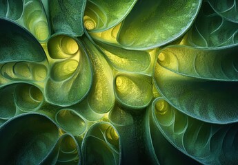 Fototapeta premium Intricate Nature Abstract with Swirling Green Patterns and Soft Yellow Illumination for Modern Design and Artistic Projects