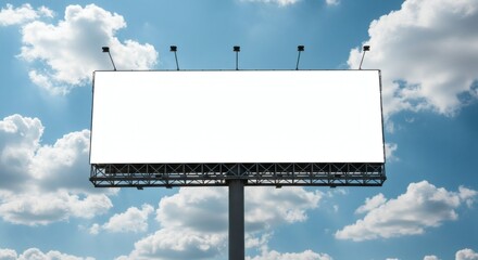 Fototapeta premium A massive, blank billboard stands tall against a bright sky, offering endless possibilities for impactful advertising campaigns.