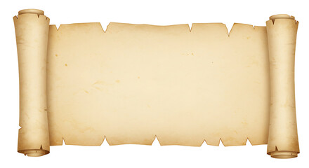 Realistic open parchment scroll on white background