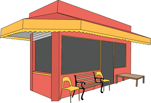 bodega cafe Red Kiosk with Seating illustration