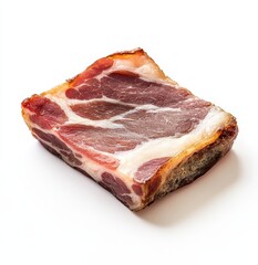 Premium Slice of Artisan Cured Meat Isolated on White Background, Perfect for Gourmet Cooking and Culinary Presentation Ideas