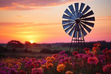 tranquil contemplation and symphony of balance as windmill elegant pirouette entwines with hues of a tranquil and vibrant sunset