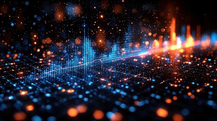 Fototapeta premium Abstract digital landscape with glowing blue and orange particle formations