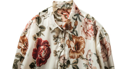 Fototapeta premium Floral shirt with transparent background, featuring vibrant red and orange roses