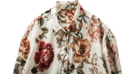 Floral shirt with transparent background, featuring vibrant red and orange roses