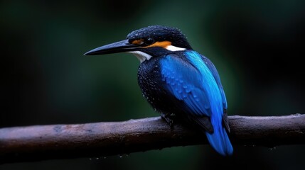 Fototapeta premium A vibrant blue kingfisher perched on a branch