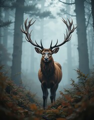 A reindeer standing proudly with its large antlers