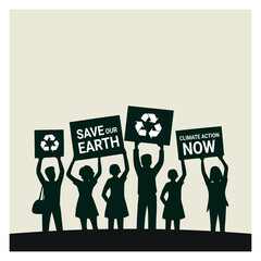 Climate Protest Silhouette, People vector,Save Our Earth & Climate Action Now, Protester people vector.
