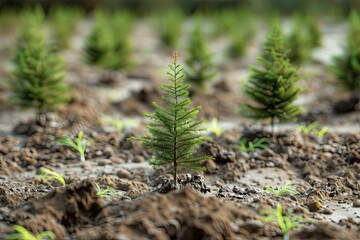 Vibrant Image of Planting Trees as Part of Reforestation Process