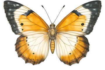 Fototapeta premium Orange Butterfly with detailed wings, isolated on white background