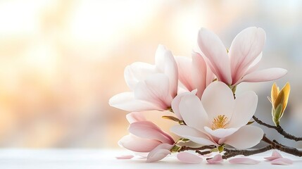 Obraz premium Spring magnolia flowers a close-up view of nature's serene floral arrangement