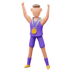 Basketball players wearing medals 3d illustration
