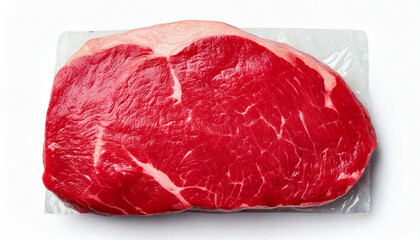 Raw steak meat isolated on white, from above Generated Image