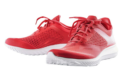 Pair of red running shoes isolated on transparent background