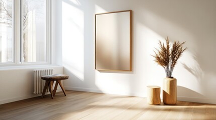 Sunny, modern room with wooden decor