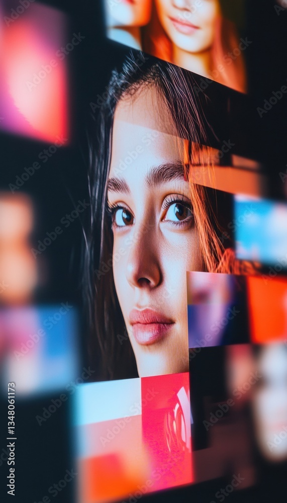 Poster Immersive Digital Identity Dynamic Generative AI Portrait Exploring Gen Z Visual Storytelling in Fragmented Multiscreen Aesthetic - Innovative Creative Tech Experience