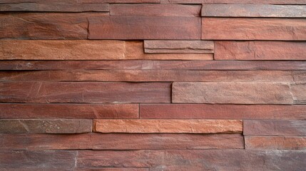Naklejka premium a wall made of stacked stone tiles with various shades of brown and red.