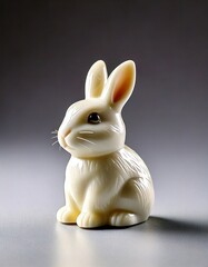 Pequeno coelho de chocolate branco com acabamento fosco sobre fundo cinza