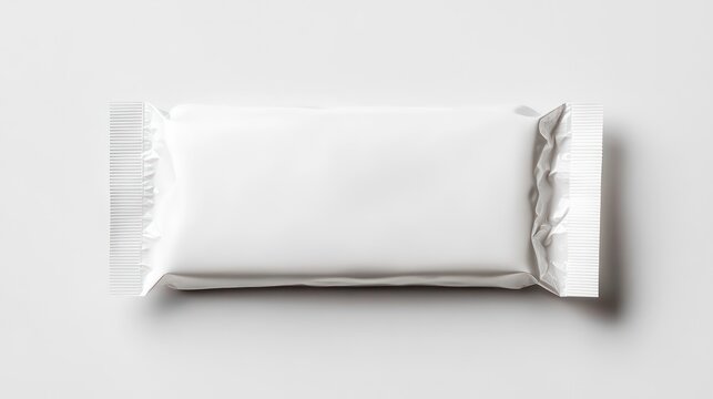 Top view bar snack white packaging mock up, isolated on white background.