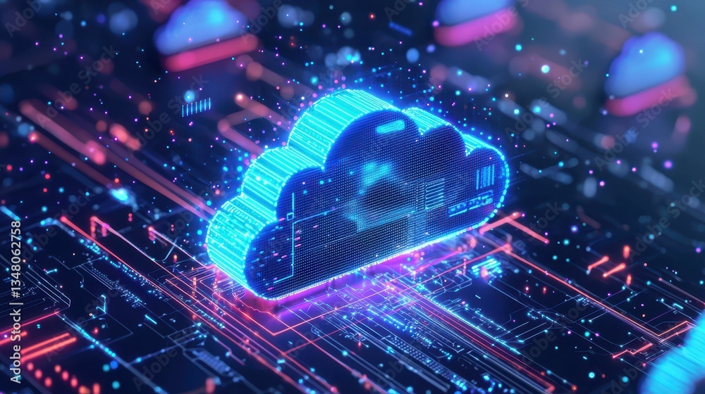 Poster digital cloud storage concept with floating data elements