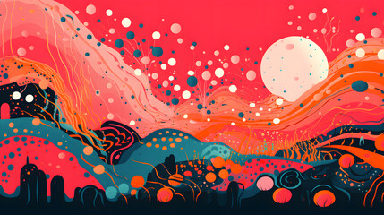 High saturation color polka dot planet forest decorative painting with Generative